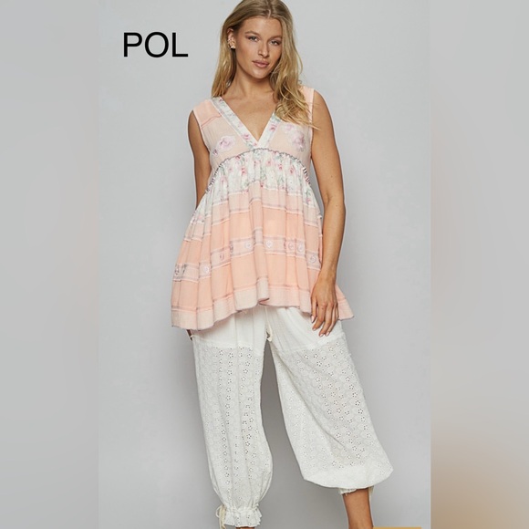 BP214-4🧡POL pretty peach+white tiered tunic w/amazing floral details! Perfect! - Picture 2 of 6